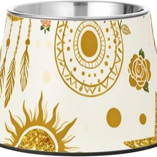 Миска для воды для домашних животных в стиле бохо с блестками, приподнятая, из нержавеющей стали, для кошек и собак, для медленного поедания.