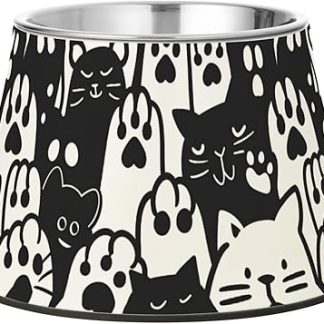 Миска для корма для домашних животных в мультяшном стиле с милыми кошачьими лапками и подставкой, из нержавеющей стали, для кошек и собак среднего размера, с эффектом рельефа.