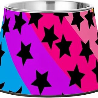 Иллюстрация радужных звезд, красочные миски для собак, нескользящая миска из нержавеющей стали на возвышении для кошек, медленно кормящих кошек, усы, рельефные миски для больших собак.