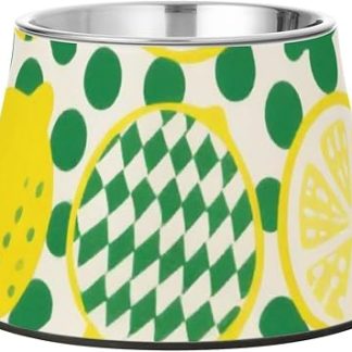 Желто-зеленая миска для домашних животных в лимонно-пятнистую расцветку из нержавеющей стали, приподнятые миски для свободного кормления кошек, удобные для кошек с усами.