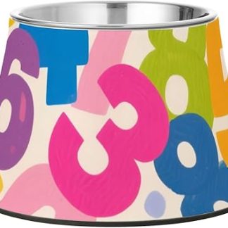 Красочная мультяшная миска-кормушка для собак в виде цифр, приподнятая подставка из нержавеющей стали для средних собак, предназначенная для медленного кормления.