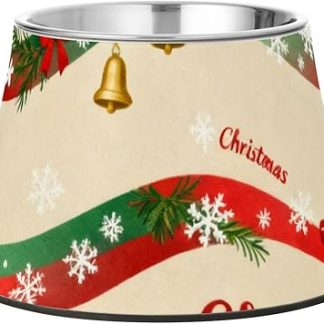 Счастливого Рождества! Миска для корма для собак Golden Bells, нескользящая, из нержавеющей стали, приподнятая, для собак, которых кормят медленно, и которая не боится усов. Platos para perros para comer lento