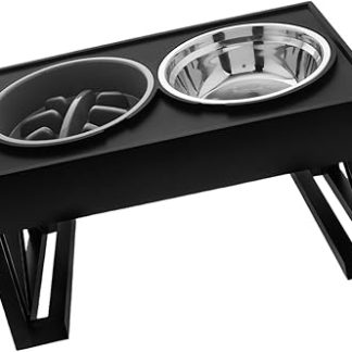 Двойная кормушка Toyvian из нержавеющей стали для щенков и мелких животных с подставкой, медленным потоком корма и практичным дизайном для здорового кормления дома и в дороге.