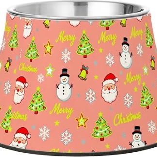 Милая рождественская миска для кормления собак в виде снеговика и Санта-Клауса, розовая, нескользящая, из нержавеющей стали, подходит для медленного кормления кошек и снятия усталости.
