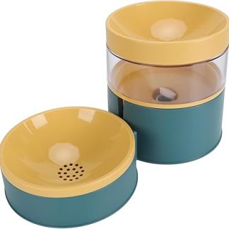 Двухсекционная поилка для животных с двумя чашами (2 дюйма на 1 питомец), скрытым автоматическим резервуаром для воды и защитной шейкой для кормления.