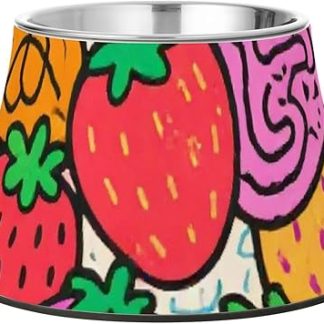 Разноцветные точки Клубника Миска для собак Приподнятые миски из нержавеющей стали для кошачьего корма для маленьких собак Усы Усталость Plato de comida para perros