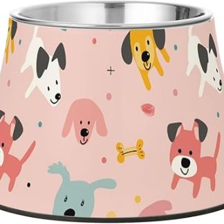 Миска для еды с милыми мультяшными собачками ярко-красного цвета, улучшенная, из нержавеющей стали, приподнятая, для маленьких собак, не боится усов.