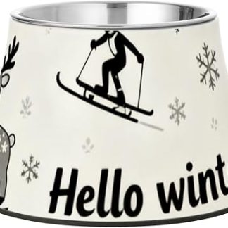 Привет, зима! Миски для воды и еды для домашних животных, черно-белые, из нержавеющей стали, металлические, для собак, кошек, кроликов и птиц. Усы для животных. Нескользящие миски для еды из нержавеющей стали.