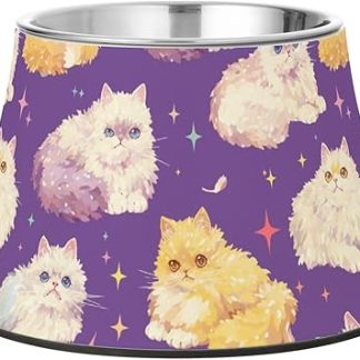 Приподнятая миска для воды для домашних животных Purple Kitty Stars из нержавеющей стали, простые миски для собак среднего размера, миски от усталости и раздражения шерсти.