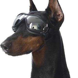 Dog Goggles UV400 Protection, Ski Goggles for Medium to Large Breeds with Adjustable Strap, Dog Sunglasses with Wide Snout & Soft PVC Frame - UV-Resistant/Snowproof for Ski,Cycling (Black)