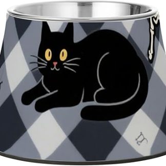 Миска для воды для собак на Хэллоуин в виде черной тыквы в клетку, с подставкой, из нержавеющей стали, для маленьких собак, с декоративными усами, для медленного кормления собак.