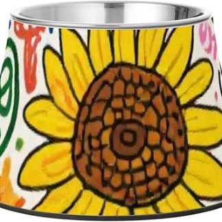 Рисунок подсолнухов, водные животные и еда, миски из нержавеющей стали с нескользящей поверхностью, простые миски для собак, кошек, кроликов и птиц, медленное питание, Platos para perros para comer