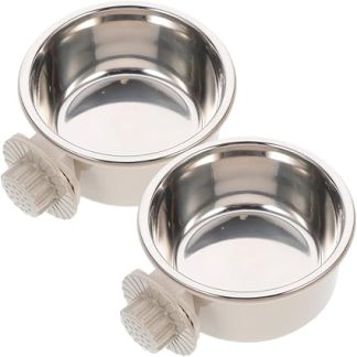 2 подвесные миски из нержавеющей стали для собак, нескользящие, для клеток и манежей. Прочное и бесшумное решение для средних и крупных питомцев.