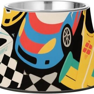 Красочная мультяшная милая гоночная машинка, миска для еды и воды для собак, нескользящая, из нержавеющей стали, для средних собак, усы, усталость, Platos para perros para comer lento