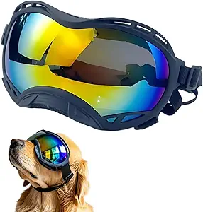 Dog Goggles for Large Breeds Anti-UV Sunglasses for Medium to Large Dogs, Windproof, Dustproof, Snowproof Eye Protection, Soft Frame Pet Goggles for Outdoor Activities (Colored Lens)