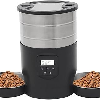 Автоматическая кормушка 3,7 л с ЖК-дисплеем - 4 приема пищи в день, программируемая с блокировкой безопасности, двойной ток для кошек/собак (черная)