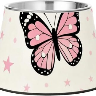 Розовые миски для собак с бабочками и звездами, нескользящая миска из нержавеющей стали для маленьких собак, миска для собак, которая помогает снять раздражение кожи.