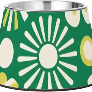 Миски для собачьего корма с зелеными точками и цветами, приподнятые миски из нержавеющей стали для кошек, простые миски для маленьких собак, медленное поедание корма.