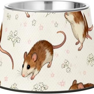 Очаровательные крысы и цветы. Бело-коричневая миска для собак. Улучшенные миски для кошачьего корма из нержавеющей стали для маленьких питомцев. Усы. Plato para perros (Плато для собак).