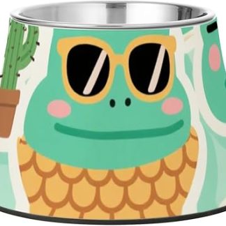 Миска для корма в виде милого мультяшного крокодила, зеленая, нескользящая, из нержавеющей стали, для кошек, которые едят медленно.