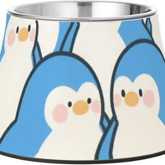 Милые мультяшные пингвины, синие миски для собак, нескользящие миски из нержавеющей стали, приподнятые над поверхностью, для кошек, чтобы ваш любящий питомец мог медленно есть.