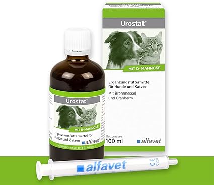 Alfavet Urostat — дополнительный корм для собак и кошек, снижающий образование камней в мочевыводящих путях, с крапивой и золотарником, 100 мл, дозирующий шприц.