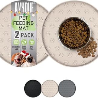 2 коврика для мисок для собак и кошек [28 x 28 см], силиконовый коврик для корма, водонепроницаемый, нескользящий коврик с бортиками, можно мыть в посудомоечной машине.