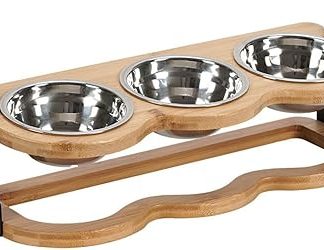 Миска для собак на подставке — регулируемая по высоте кормушка с тремя пластинами из нержавеющей стали, подходит для кошек, щенков и маленьких собак.