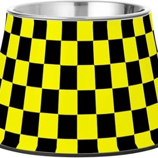 Миска для корма и воды для собак Buffalo Checkered Black Yellow из нержавеющей стали, приподнятая миска для кошачьего корма для собак, кошек, кроликов и птиц, предназначенная для медленного поедания.