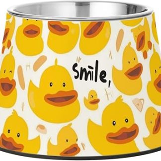 Милая простая миска для корма для собак в форме утки, желтого цвета, нескользящая, из нержавеющей стали, для кошек и маленьких собак, для медленного приема пищи.