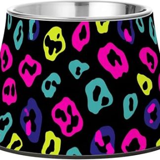 Миски для собак с леопардовым принтом, сине-фиолетово-черные, с подставкой, идеально подходят для медленного кормления питомцев.