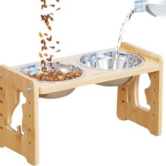 Подставка для мисок и корма для собак на возвышении - нескользящая регулируемая по высоте станция для домашних животных, для использования в помещении и на открытом воздухе.