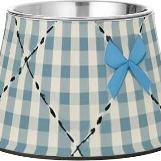 Розовые, синие, клетчатые миски для корма для собак с бантом, приподнятые, из нержавеющей стали, простые миски для собак, кошек, кроликов и птиц, безопасные для усов.