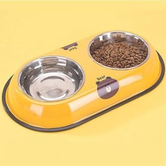 Универсальная симпатичная миска для собак, устойчивая к укусам, из нержавеющей стали, съемная, с мультяшным рисунком, две миски, гладкая поверхность, нескользящая миска для питомца, глубокая внутри (большая).