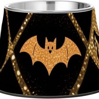 Миска для воды для собак в виде летучей мыши в черно-золотом цвете на Хэллоуин, нескользящая миска для кормления кошек из нержавеющей стали для средних собак, предназначенная для медленного поедания.