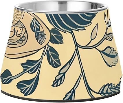 Миска для корма для домашних животных Coffee Tea Leaf бежево-голубого цвета с подставкой, из нержавеющей стали, металлическая, для собак, кошек, кроликов и птиц. Удобная миска для кормления.