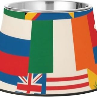 Красочная миска для корма для домашних животных с мультяшным национальным флагом и подставкой, из нержавеющей стали, для собак, кошек, кроликов и птиц, с рельефным изображением усов.