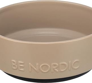 Керамическая миска для собак TRIXIE BE NORDIC, 1200 мл, серо-коричневая - современная миска для крупных собак, диаметр 18 см, с нескользящей резиновой накладкой - 24527