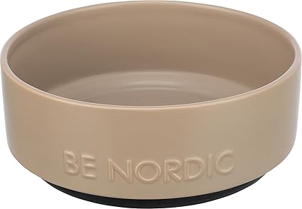 Керамическая миска для собак TRIXIE BE NORDIC, 1200 мл, серо-коричневая - современная миска для крупных собак, диаметр 18 см, с нескользящей резиновой накладкой - 24527