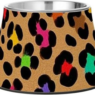 Стильная миска для корма для собак леопардового коричневого цвета с подставкой, миска для воды из нержавеющей стали для собак, которые едят медленно, с раздельными мисками для корма.