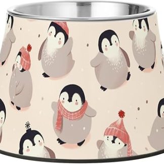 Милые розовые миски для корма в виде пингвинов, нескользящие, из нержавеющей стали, для маленьких собак, чтобы снять усталость и усидеть на месте.