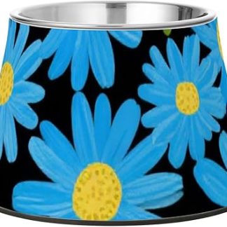 Миска для еды в стиле ар-деко с флуоресцентными голубыми ромашками, приподнятая миска из нержавеющей стали для кошек, созданная для любителей домашних животных и усов, для медленной кормления уставшей собаки.