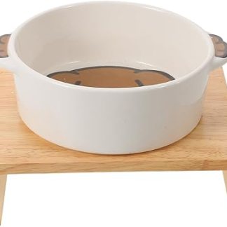 Керамическая миска для щенков с деревянной подставкой, нескользящая, для еды и воды, подходит для маленьких собак и кошек, устойчивая и легко моется.