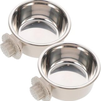 2 шт. Подвесные миски для собак из нержавеющей стали с толстыми краями, предотвращающие проливание. Универсальные для клеток средних и больших собак. Легко чистить и устанавливать.