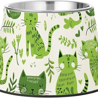 Зеленые игривые миски для воды и еды для кошек с подставкой, миска для собак из нержавеющей стали в форме животных, для медленного кормления, для снятия раздражения кожи.