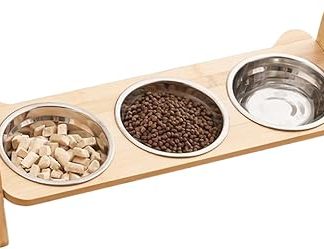 Подставка для мисок с приподнятой поверхностью, наклонная станция для мисок с 3 мисками из нержавеющей стали, приподнятая подставка для корма, эргономичная функция кормления нескольких питомцев.