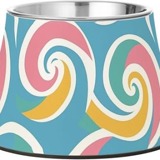 Абстрактная красочная спиралевидная форма, смелые линии, миски для корма для домашних животных, модернизированная миска из нержавеющей стали для средних собак, позволяющая медленно есть.