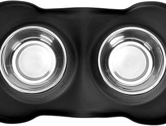 Подставка для двух чаш Generic Double Bowl Company, изготовленная из нержавеющей стали с термопластичной резиной (TPR), подходит для посудомоечной машины (черная).