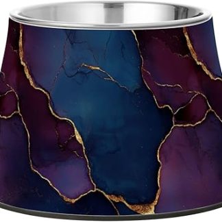 Мраморные бордовые и темно-синие миски для воды и корма для домашних животных с подставкой, миска из нержавеющей стали для мелких животных, предназначенная для медленного поедания.