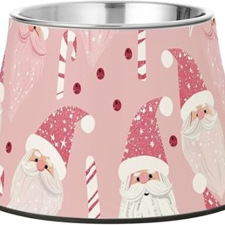 Розовые милые миски для собак в виде Санта-Клауса, нескользящие миски для кормления кошек из нержавеющей стали, для маленьких питомцев, не боящиеся усов.